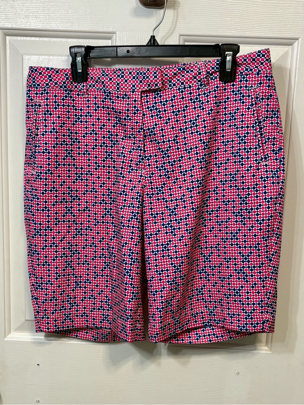 Lady Hagen Pink and Navy Geometric Bermuda Shorts